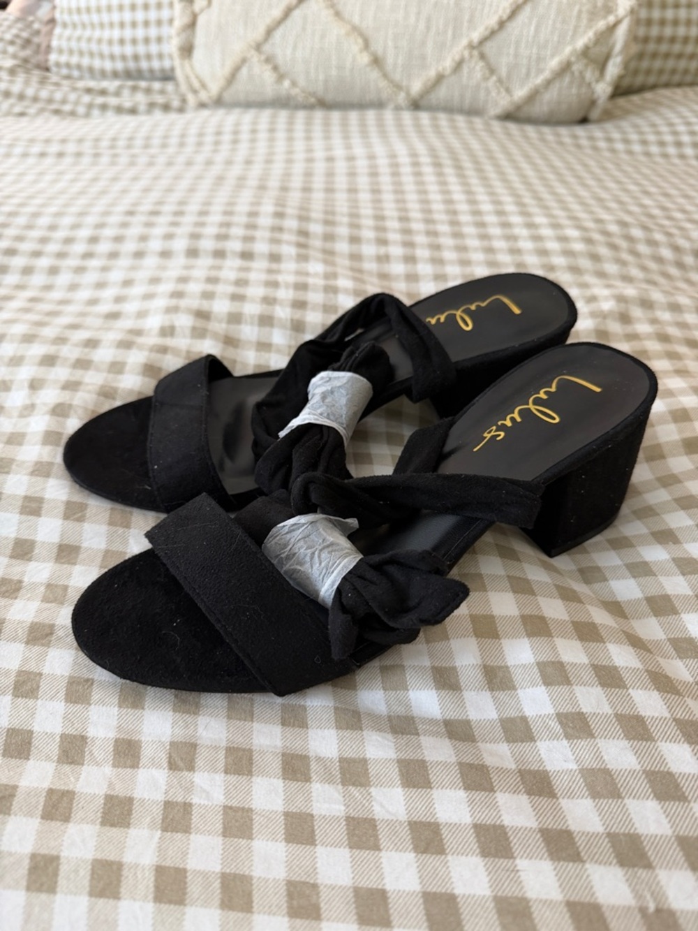 Lulu's Black Knotted Suede Block Heel Sandals